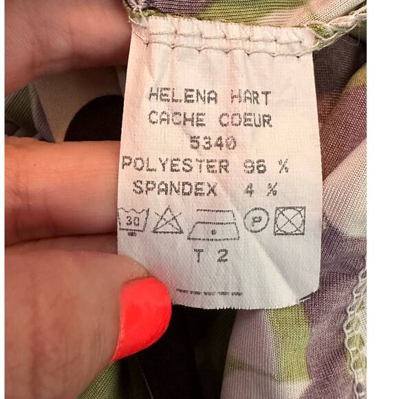 Helena Hart cream green black retro wrap blouse size 2 - Picture 3 of 10